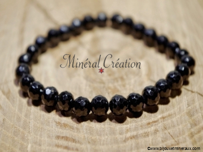 Bracelet Tourmaline Noire facete perle 6 mm