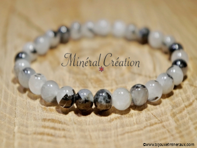 Bracelet quartz inclusions tourmaline noire perle 6 mm